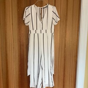 Crystal Sky black and white vertical striped cropped jumpsuit